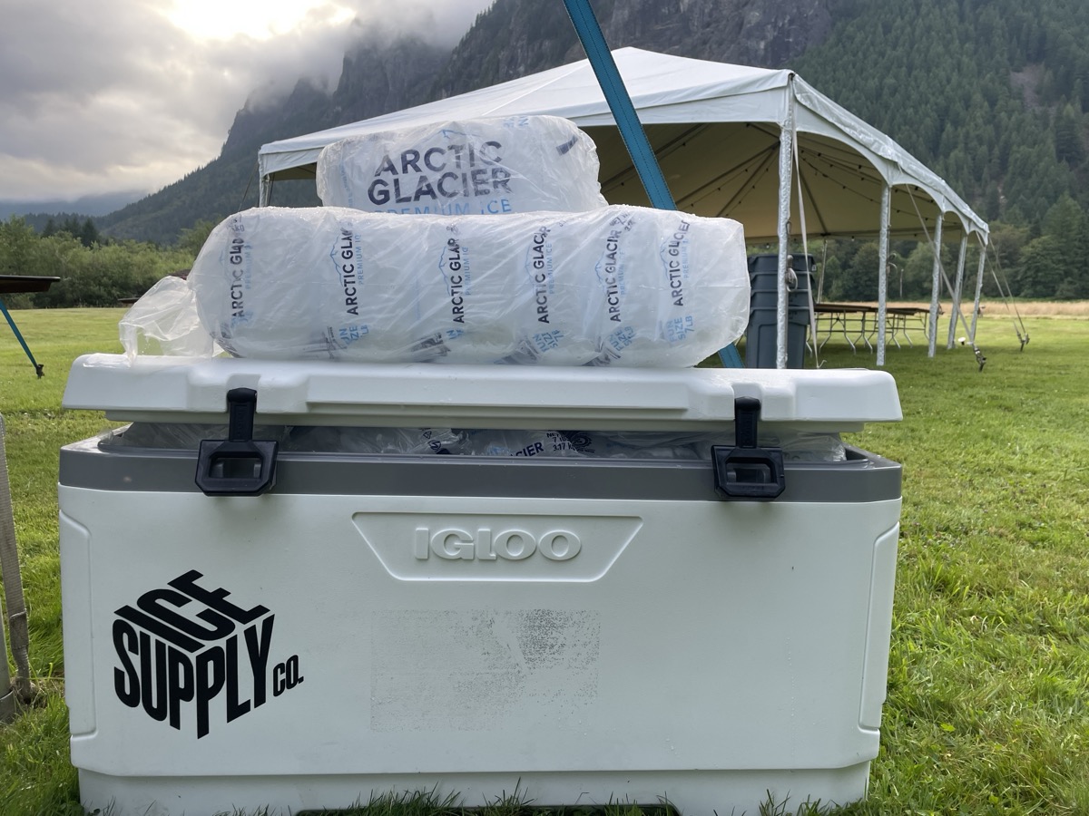 Bagged ice ready for an outdoor event
