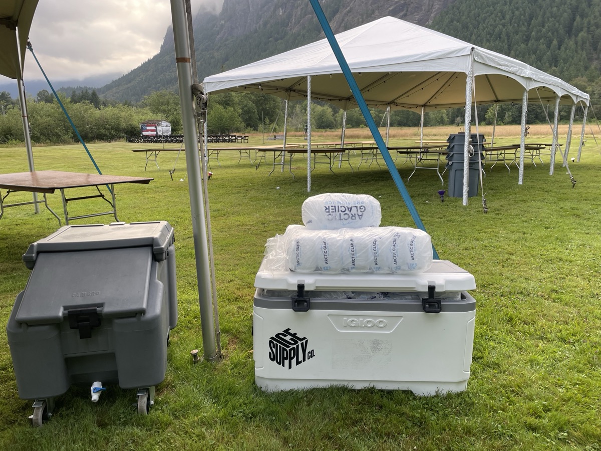 Bagged ice ready for an outdoor event